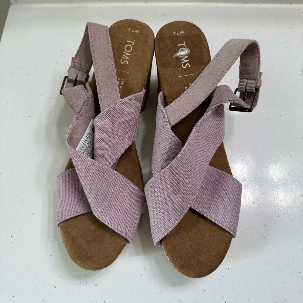 Tom’s Ibiza Platform Heels Women’s 7.5 Lilac Purple Sandals Woven Chunky Shoes - Picture 6 of 10